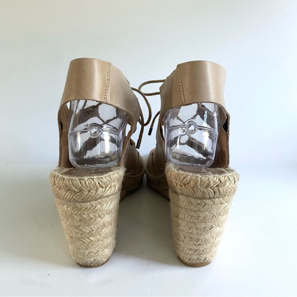 Anthropologie Carmen Saiz Leather Espadrille Wedge Sandals Strappy Gladiator Tan - Picture 5 of 9
